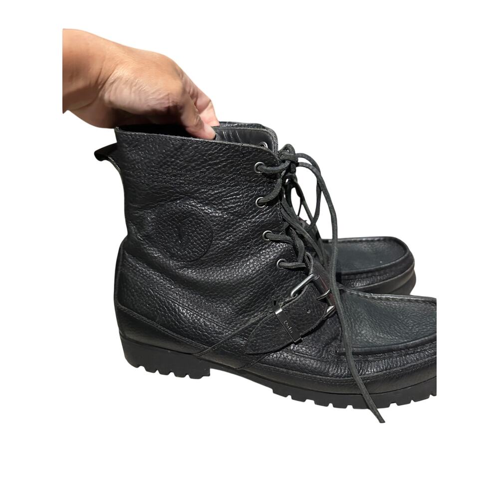 Polo Ralph Lauren Ranger Black Tumbled Leather Boots Men's US 11.5 EUC Buckle